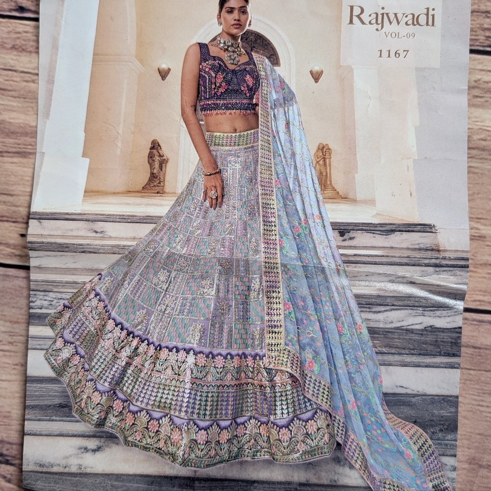 Elegant Multi Colored Purple & Blue Lehenga Choli For Wedding Events